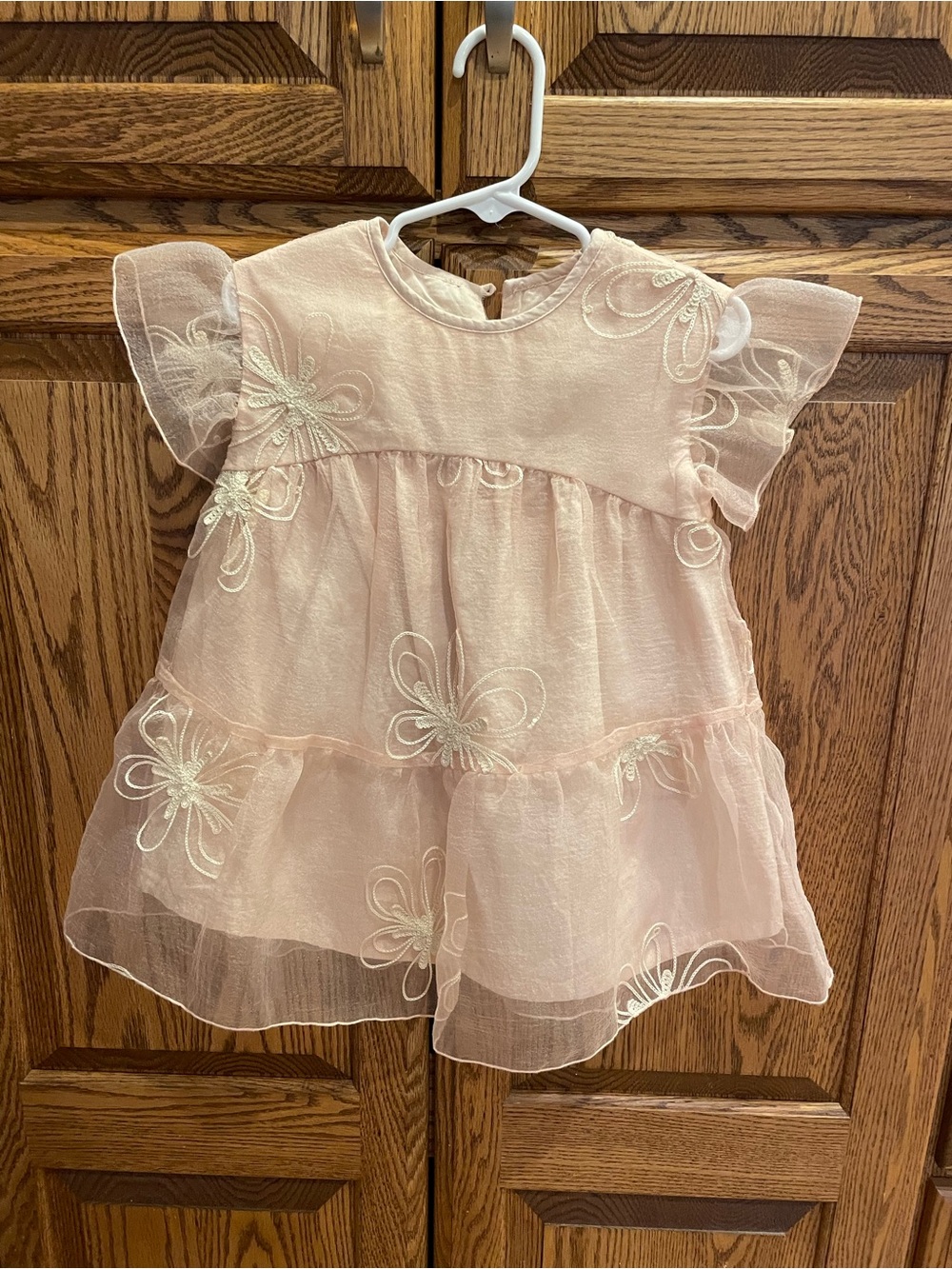 Zara Light Pink Floral Organza Tiered Dress